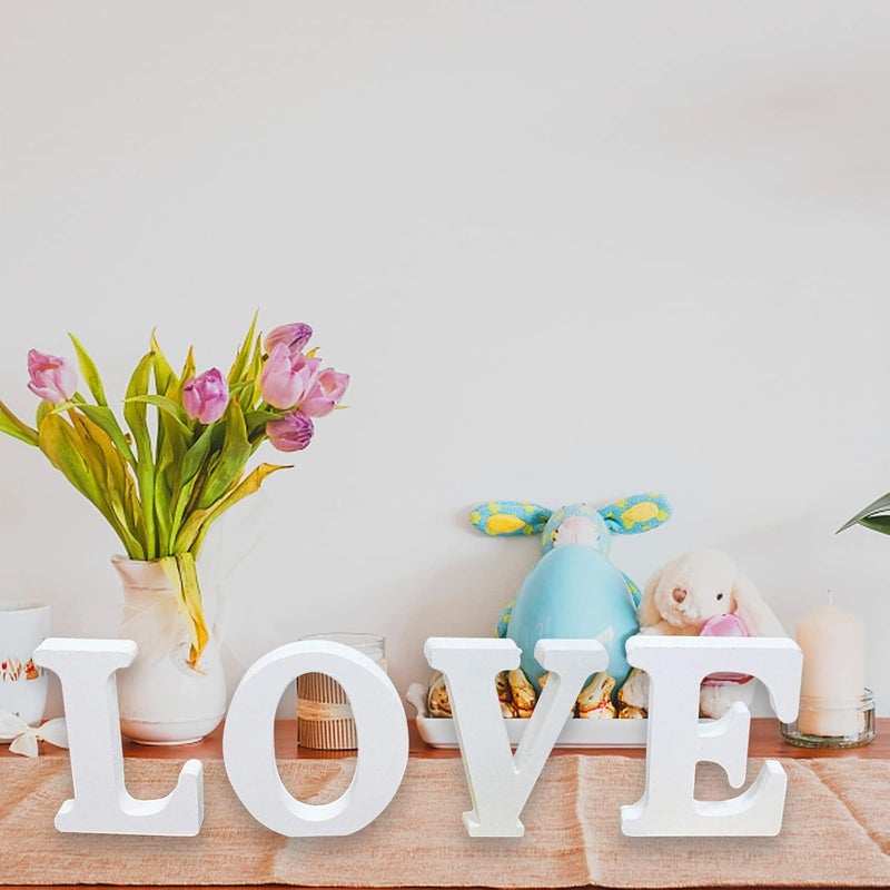 AOCEAN 4 Inch White Wood Letters Unfinished Wood Letter for Wall Decor Decorative Standing Letters Slices Sign Board Decoration for Craft Home Party Projects (D) - Image 3